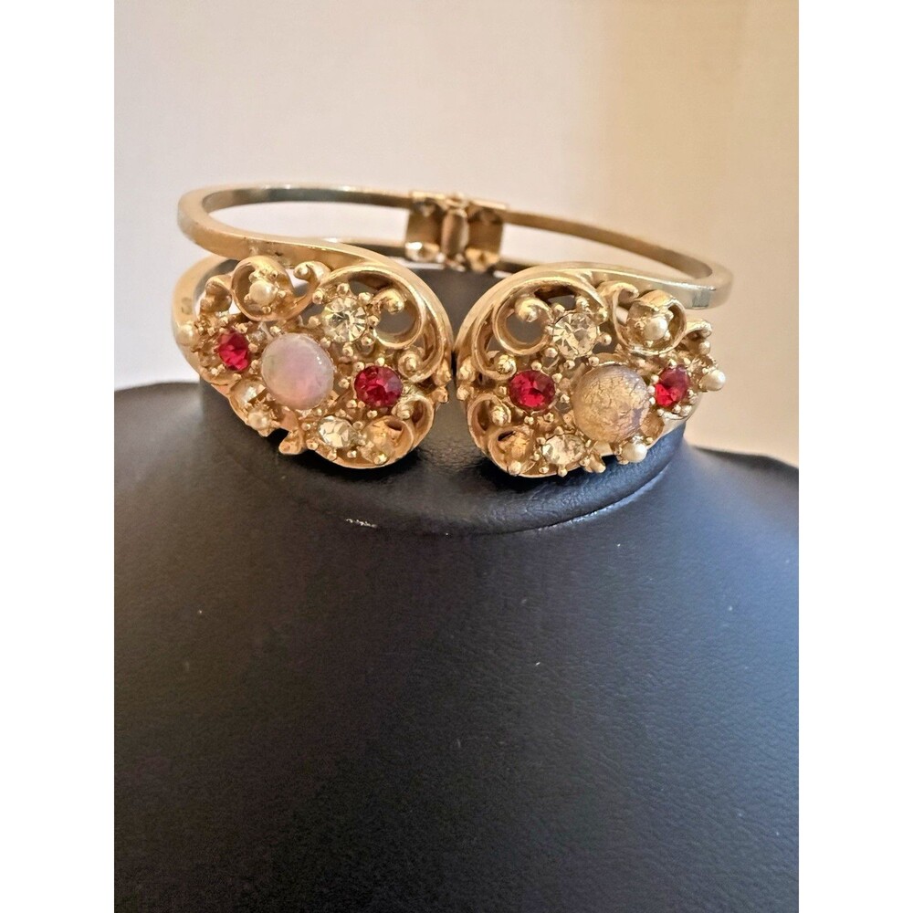 Vintage Victorian Revival Style Clamper Bracelet Hinged Bangle Cuff Gold Ornate - Picture 2 of 10